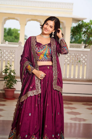 Premium Vichitra Silk with Heavy Embroidery Sequence & Thred Work Lehenga Choli Set