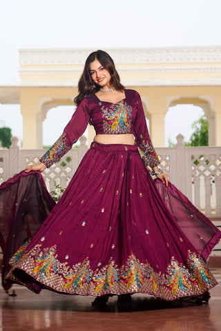 Premium Vichitra Silk with Heavy Embroidery Sequence & Thred Work Lehenga Choli Set