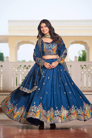 Premium Vichitra Silk with Heavy Embroidery Sequence & Thred Work Lehenga Choli Set