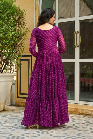 Leheriya Print work with Kutchi Patch work in Chinon Fabric with 12 Meter Big Flair Navaratri Gown