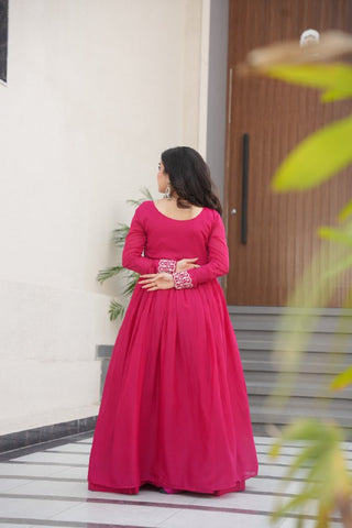 Star Georgette with Embroidery Beads Sequins Work Gown with Dupatta Set