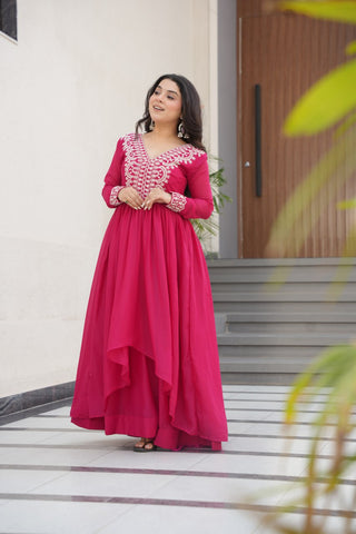Star Georgette with Embroidery Beads Sequins Work Gown with Dupatta Set
