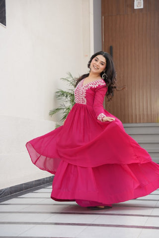 Star Georgette with Embroidery Beads Sequins Work Gown with Dupatta Set