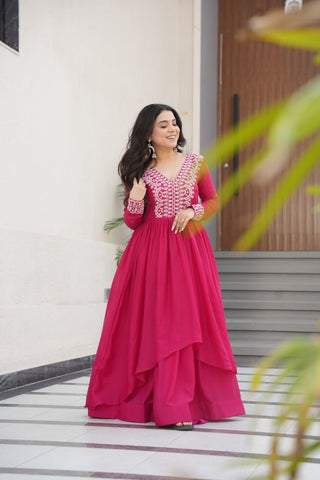 Star Georgette with Embroidery Beads Sequins Work Gown with Dupatta Set