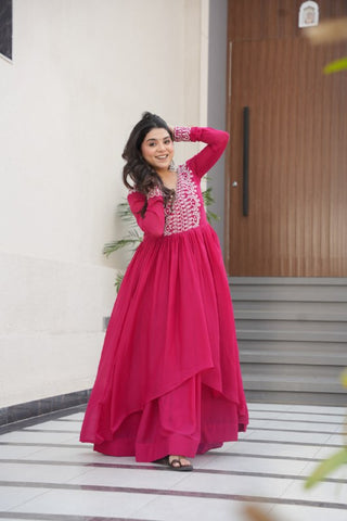 Star Georgette with Embroidery Beads Sequins Work Gown with Dupatta Set