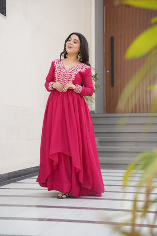 Star Georgette with Embroidery Beads Sequins Work Gown with Dupatta Set