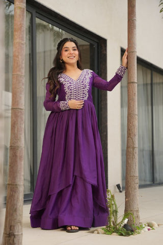 Star Georgette with Embroidery Beads Sequins Work Gown with Dupatta Set