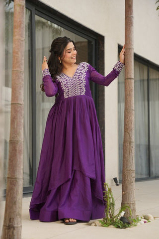 Star Georgette with Embroidery Beads Sequins Work Gown with Dupatta Set