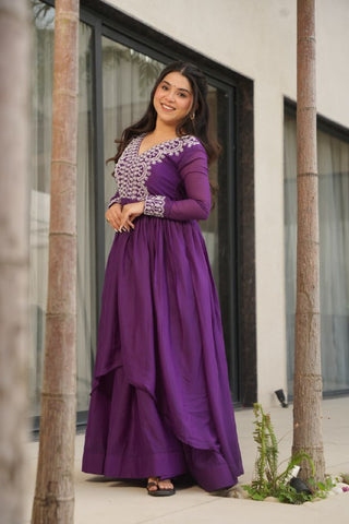 Star Georgette with Embroidery Beads Sequins Work Gown with Dupatta Set
