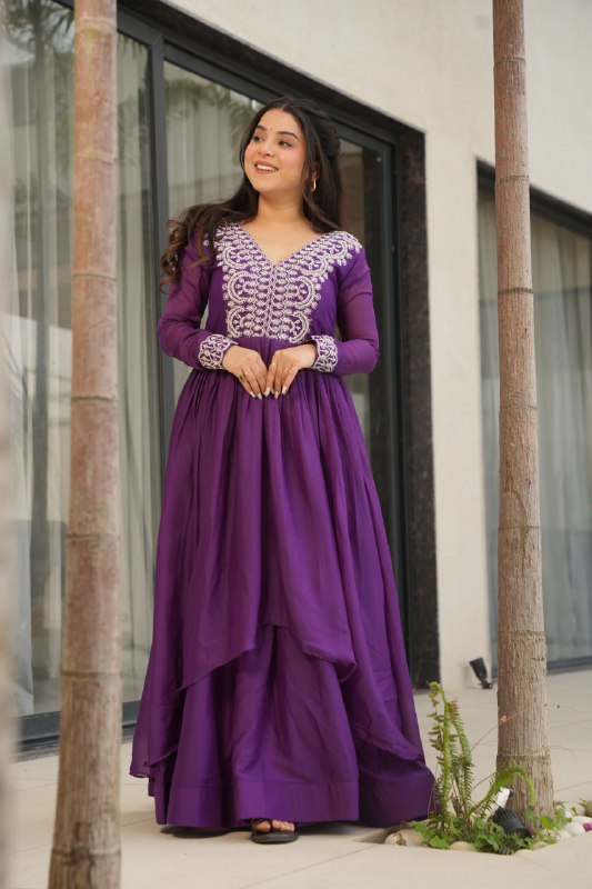 Star Georgette with Embroidery Beads Sequins Work Gown with Dupatta Set