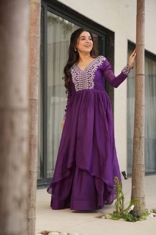 Star Georgette with Embroidery Beads Sequins Work Gown with Dupatta Set