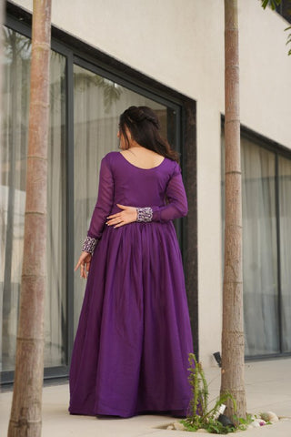 Star Georgette with Embroidery Beads Sequins Work Gown with Dupatta Set