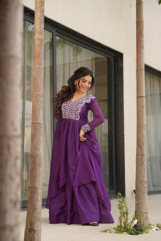 Star Georgette with Embroidery Beads Sequins Work Gown with Dupatta Set