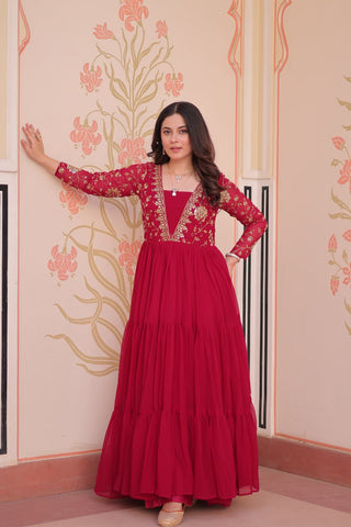 Designer Faux Blooming With Sequins & Zari Embroidered Work Gown