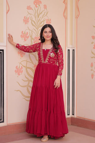 Designer Faux Blooming With Sequins & Zari Embroidered Work Gown