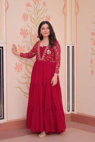 Designer Faux Blooming With Sequins & Zari Embroidered Work Gown