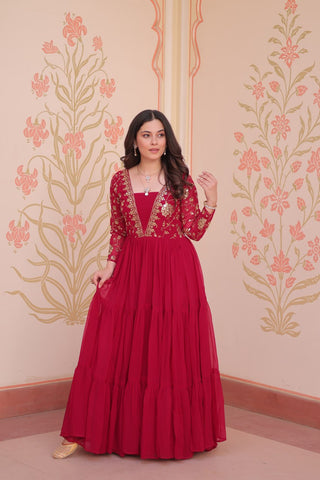 Designer Faux Blooming With Sequins & Zari Embroidered Work Gown
