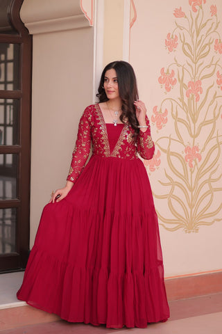 Designer Faux Blooming With Sequins & Zari Embroidered Work Gown