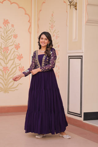 Designer Faux Blooming With Sequins & Zari Embroidered Work Gown