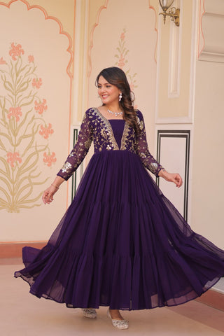 Designer Faux Blooming With Sequins & Zari Embroidered Work Gown