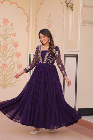Designer Faux Blooming With Sequins & Zari Embroidered Work Gown