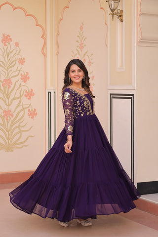Designer Faux Blooming With Sequins & Zari Embroidered Work Gown