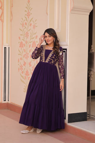 Designer Faux Blooming With Sequins & Zari Embroidered Work Gown