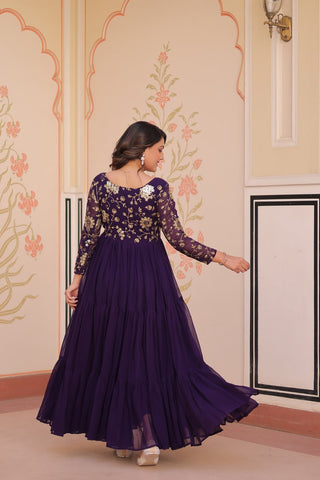 Designer Faux Blooming With Sequins & Zari Embroidered Work Gown