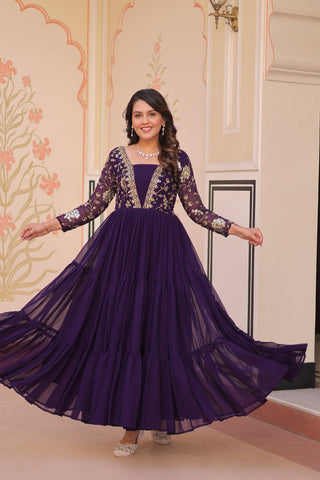 Designer Faux Blooming With Sequins & Zari Embroidered Work Gown