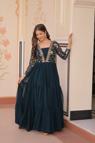 Designer Faux Blooming With Sequins & Zari Embroidered Work Gown