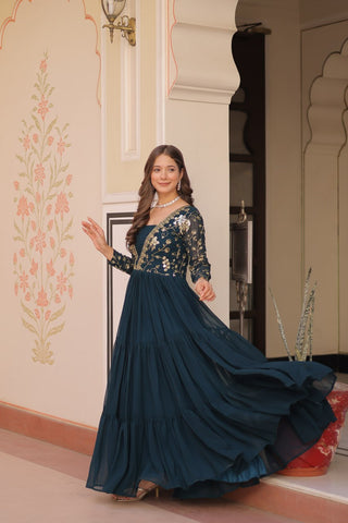 Designer Faux Blooming With Sequins & Zari Embroidered Work Gown