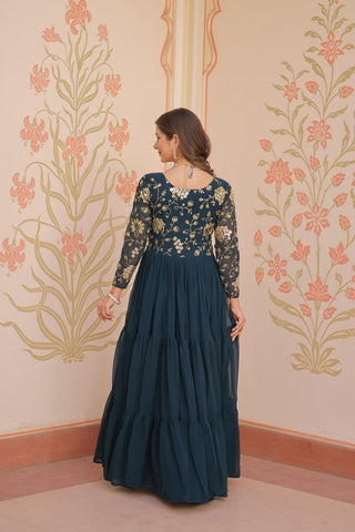 Designer Faux Blooming With Sequins & Zari Embroidered Work Gown
