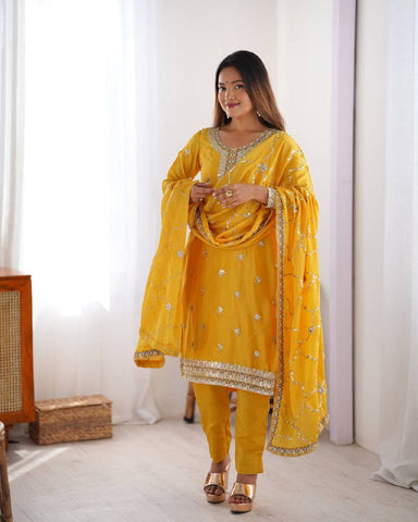 Premium Chinon Silk with thread & Sequence Work Fancy Suit Set