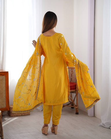 Premium Chinon Silk with thread & Sequence Work Fancy Suit Set