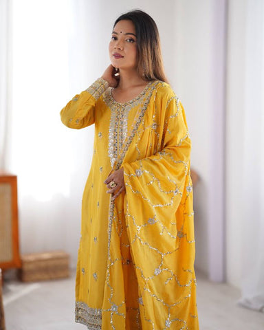 Premium Chinon Silk with thread & Sequence Work Fancy Suit Set