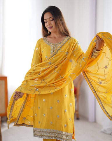 Premium Chinon Silk with thread & Sequence Work Fancy Suit Set