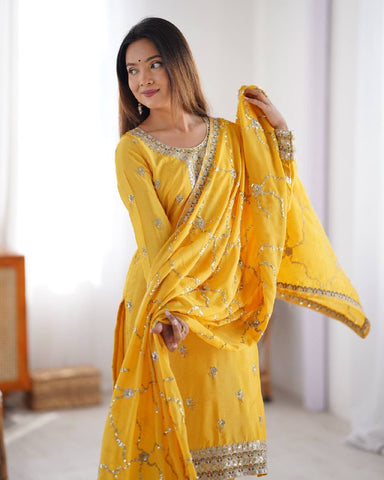Premium Chinon Silk with thread & Sequence Work Fancy Suit Set