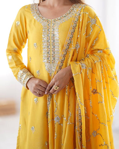 Premium Chinon Silk with thread & Sequence Work Fancy Suit Set
