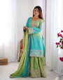 Premium Chinnon Silk with Coding Dori with Sequence with Rivet Moti Work Fancy Suit Set