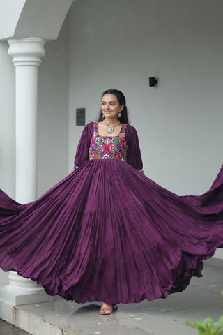 Premium Rayon With Kutchi Gamthi Work with 9 Meter Huge Flair For Navratri Gown