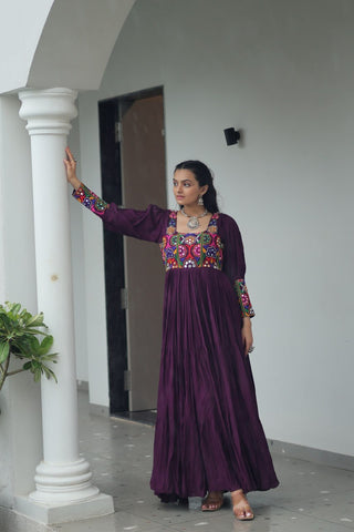 Premium Rayon With Kutchi Gamthi Work with 9 Meter Huge Flair For Navratri Gown