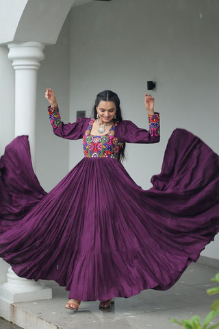 Premium Rayon With Kutchi Gamthi Work with 9 Meter Huge Flair For Navratri Gown