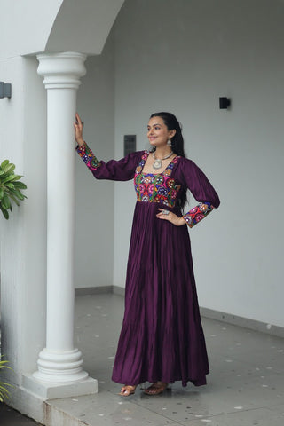 Premium Rayon With Kutchi Gamthi Work with 9 Meter Huge Flair For Navratri Gown