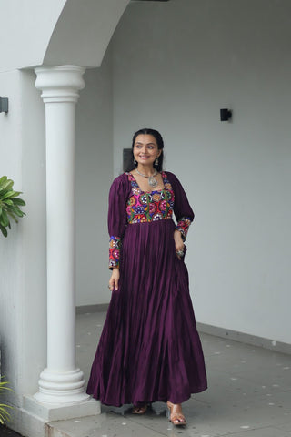 Premium Rayon With Kutchi Gamthi Work with 9 Meter Huge Flair For Navratri Gown