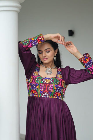 Premium Rayon With Kutchi Gamthi Work with 9 Meter Huge Flair For Navratri Gown
