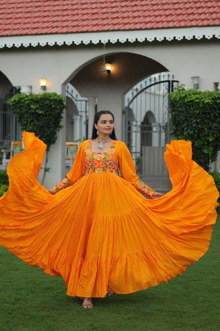 Premium Rayon With Kutchi Gamthi Work with 9 Meter Huge Flair For Navratri Gown