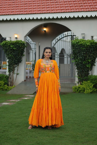 Premium Rayon With Kutchi Gamthi Work with 9 Meter Huge Flair For Navratri Gown