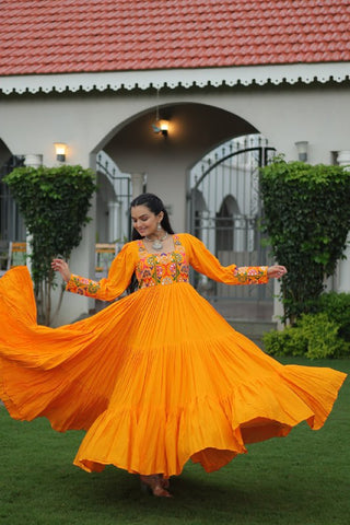 Premium Rayon With Kutchi Gamthi Work with 9 Meter Huge Flair For Navratri Gown