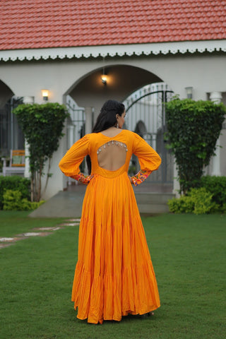 Premium Rayon With Kutchi Gamthi Work with 9 Meter Huge Flair For Navratri Gown