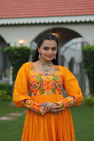Premium Rayon With Kutchi Gamthi Work with 9 Meter Huge Flair For Navratri Gown